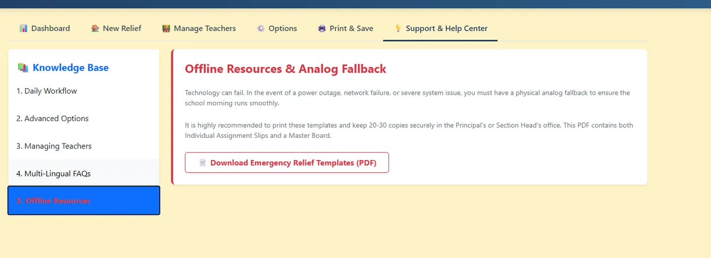 Offline Resources and analog fallback with downloadable emergency templates